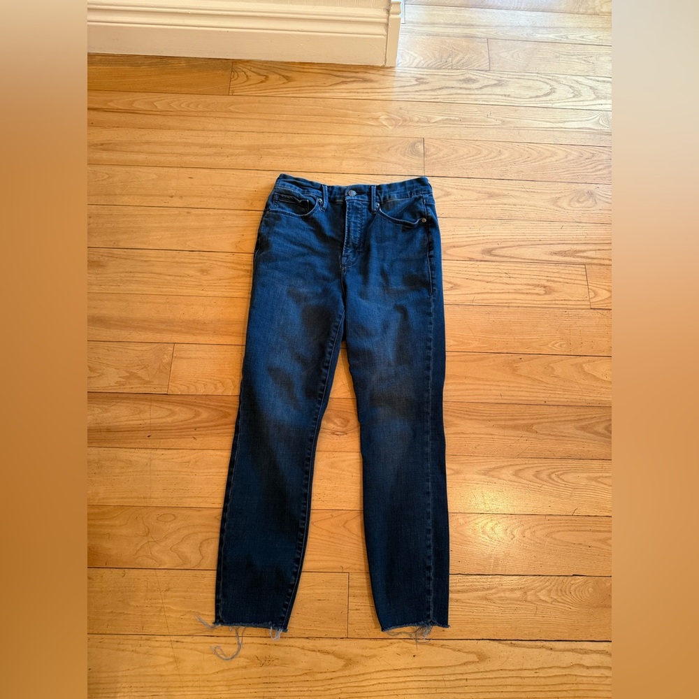 Good American Dark Denim Jeans Size 10, 30 with Frayed Edges